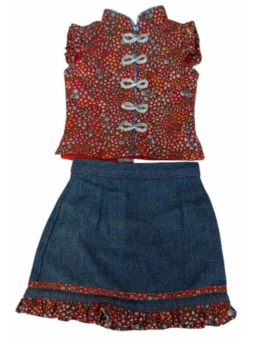 EuroGirl Diana 16"Doll Fashion Floral Top Denim Skirt Chinese Asian Style Outfit
